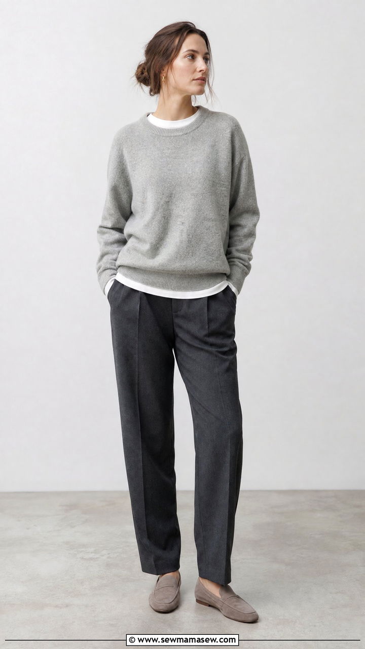 Tonal gray monochrome outfit - 30 scandinavian capsule wardrobe outfits
