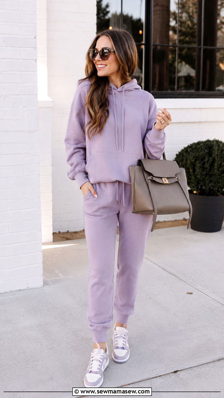 Tonal head to toe hoodie and sweatpants with sleek accessories - 30 Hoodie outfit ideas for women 2026