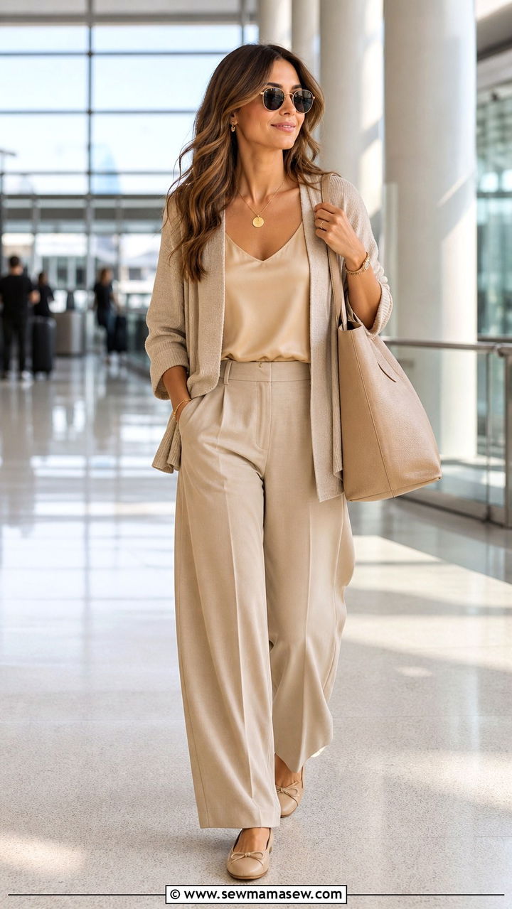 Tone On Tone Beige Travel Outfit - 40 summer airport outfit ideas