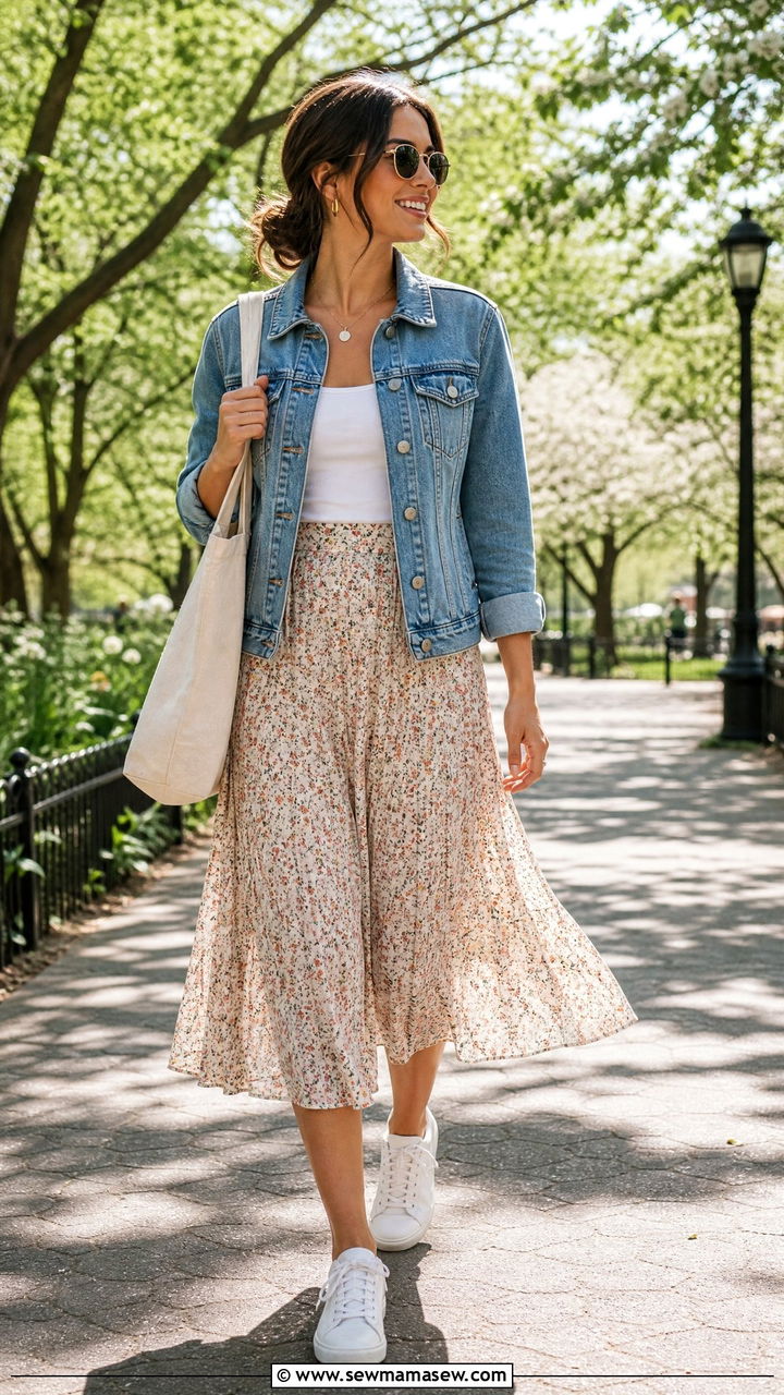 Tote bag with a denim jacket and midi skirt - 25 How to style a tote bag