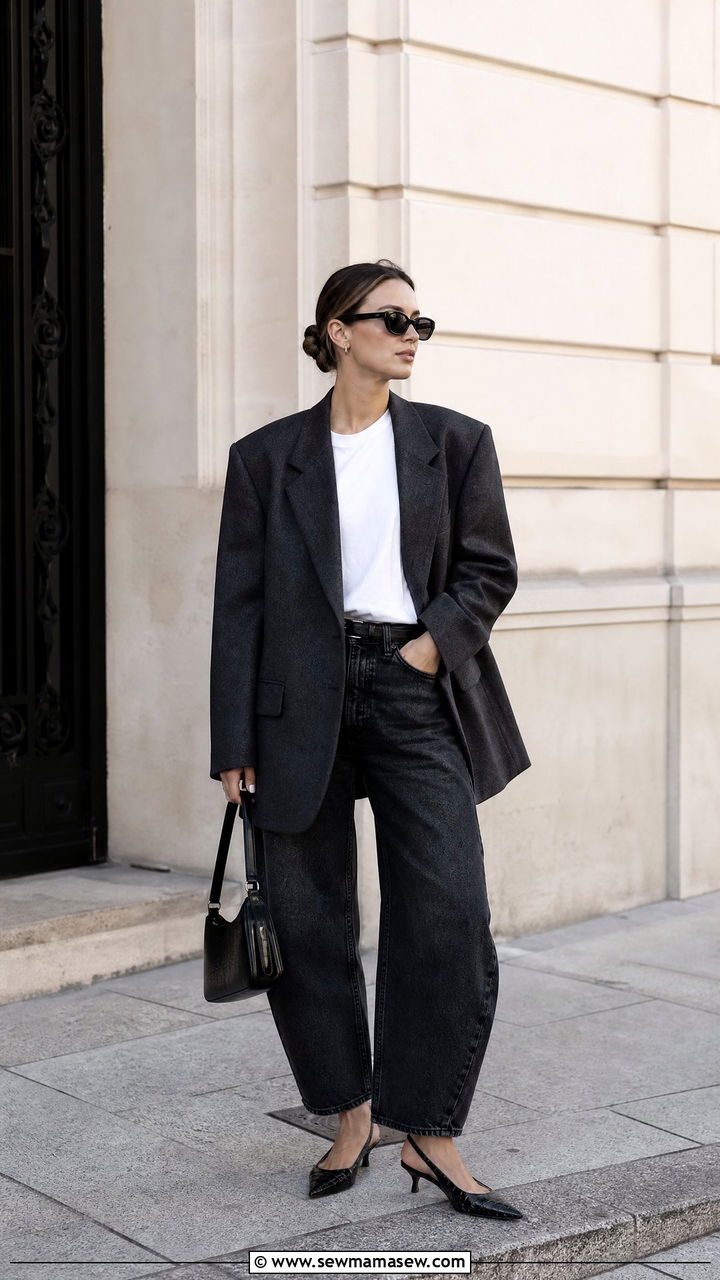 Toteme Barrel Jeans With Oversized Blazer - 25 Quiet luxury outfit ideas Toteme style