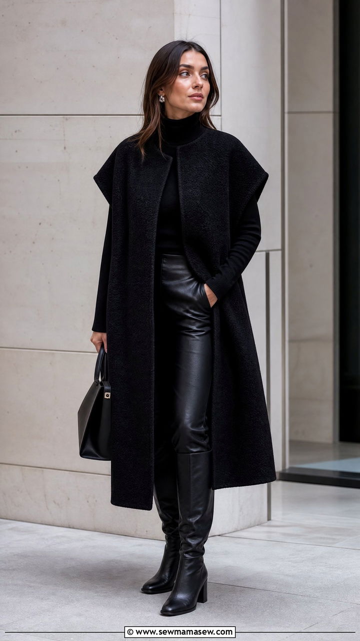 Toteme Cape Sleeveless Coat With Boots - 25 Quiet luxury outfit ideas Toteme style
