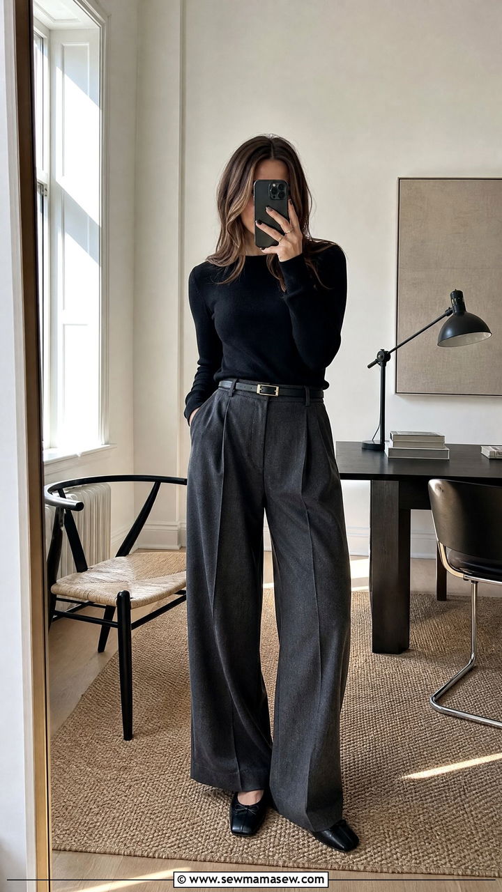 Toteme Flannel Trousers With Fine Knit Top - 25 Quiet luxury outfit ideas Toteme style