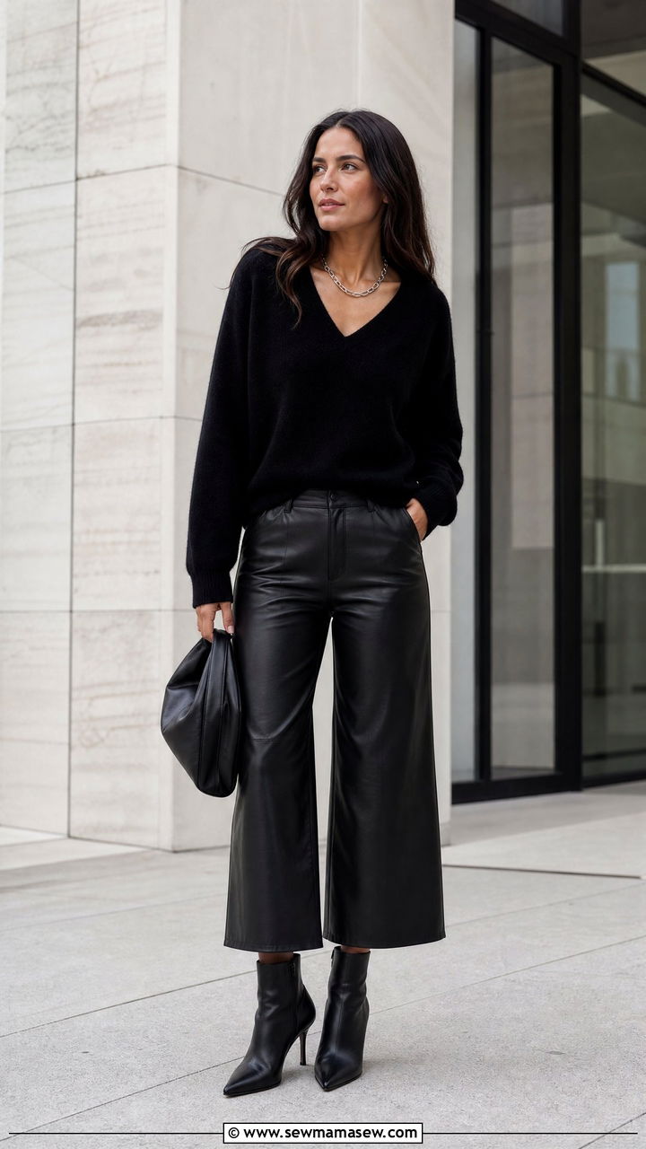 Toteme Leather Pants With Cashmere Sweater - 25 Quiet luxury outfit ideas Toteme style