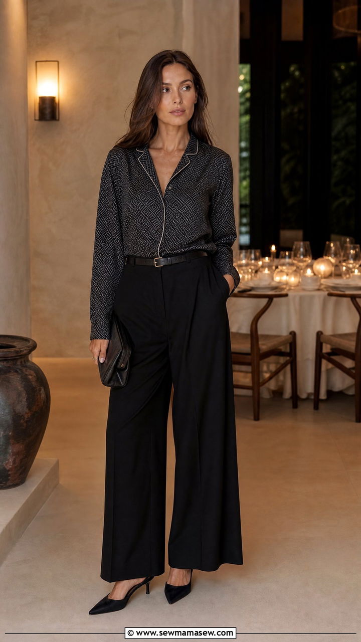 Toteme Monogram Shirt With Black Trousers - 25 Quiet luxury outfit ideas Toteme style