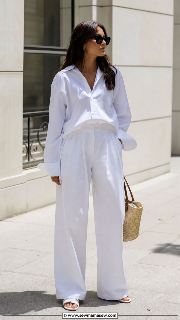 Toteme Pleated Trousers With Oversized Shirt - 25 Quiet luxury outfit ideas Toteme style
