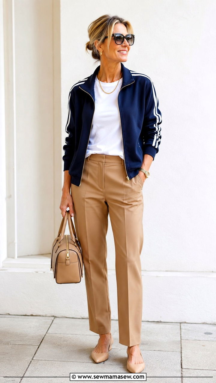 Track Jacket With Trousers And Pointed Flats - 30 Sporty chic outfit ideas for women over 40