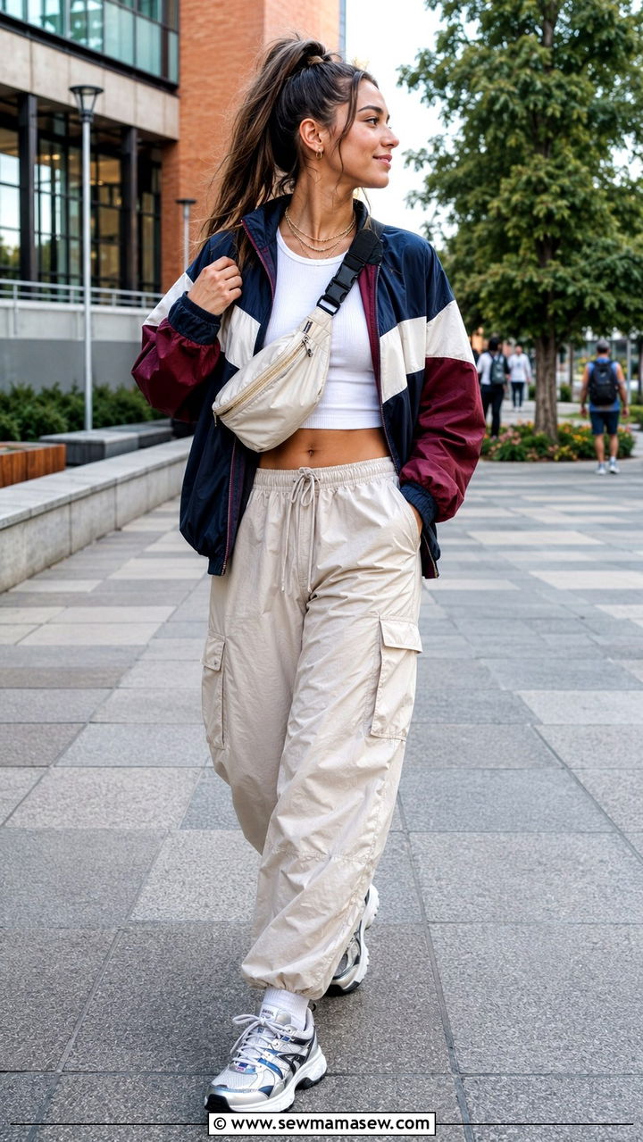 Track Jacket and Parachute Pants Outfit - 30 casual back to school outfits