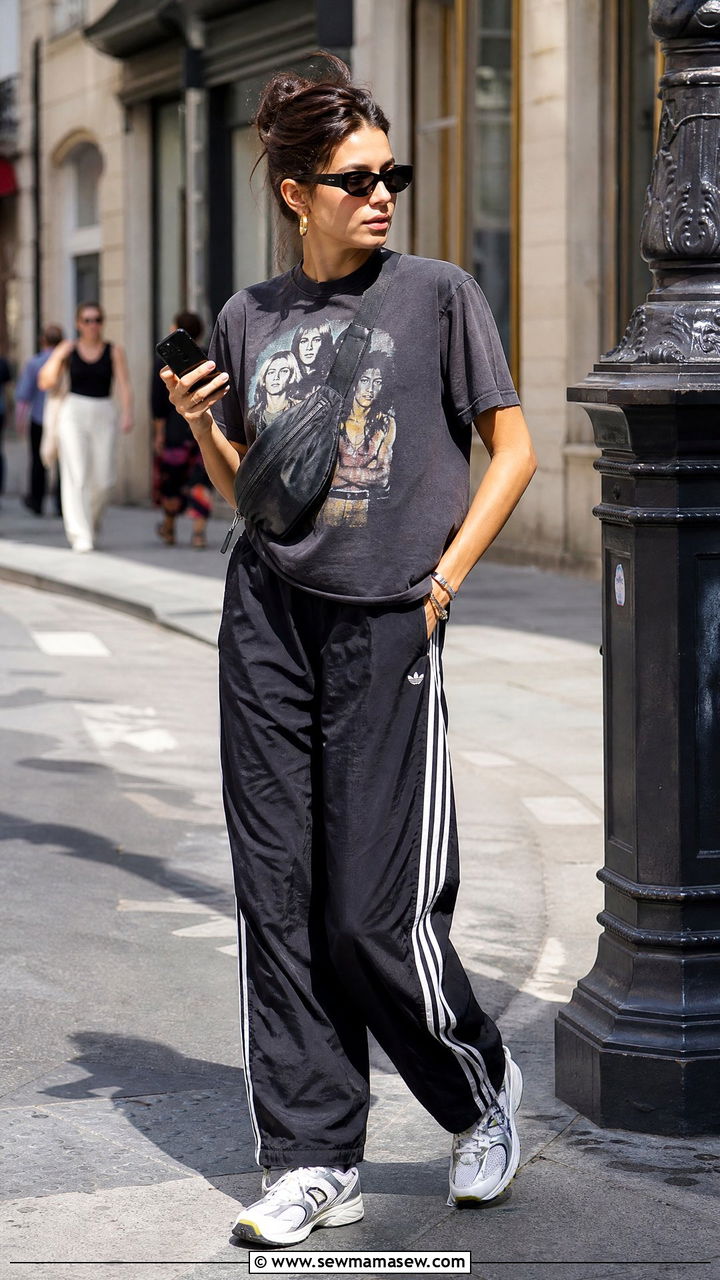Track Pants And Vintage Band Tee - 25 Hot girl walk outfit ideas 2026