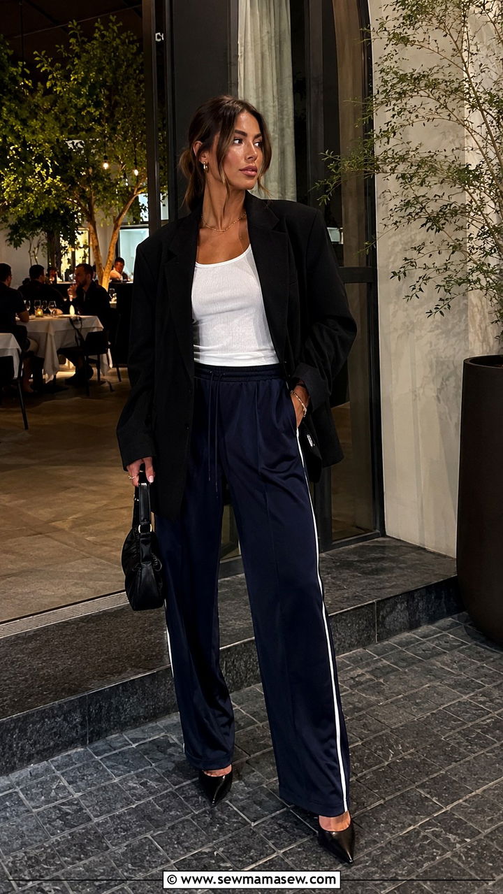 Track Pants With Blazer And Heels - 30 chic track pants outfit ideas