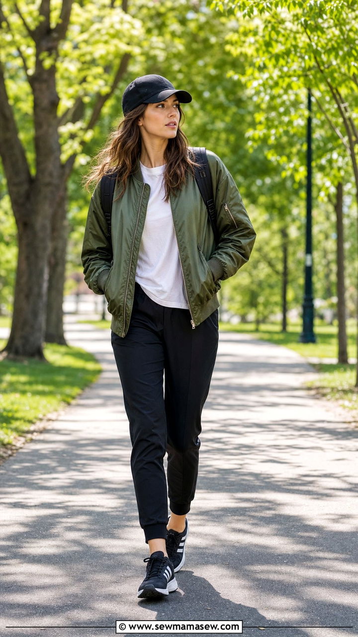 Track Pants With Bomber Jacket And Trainers - 25 spring track pants outfit ideas