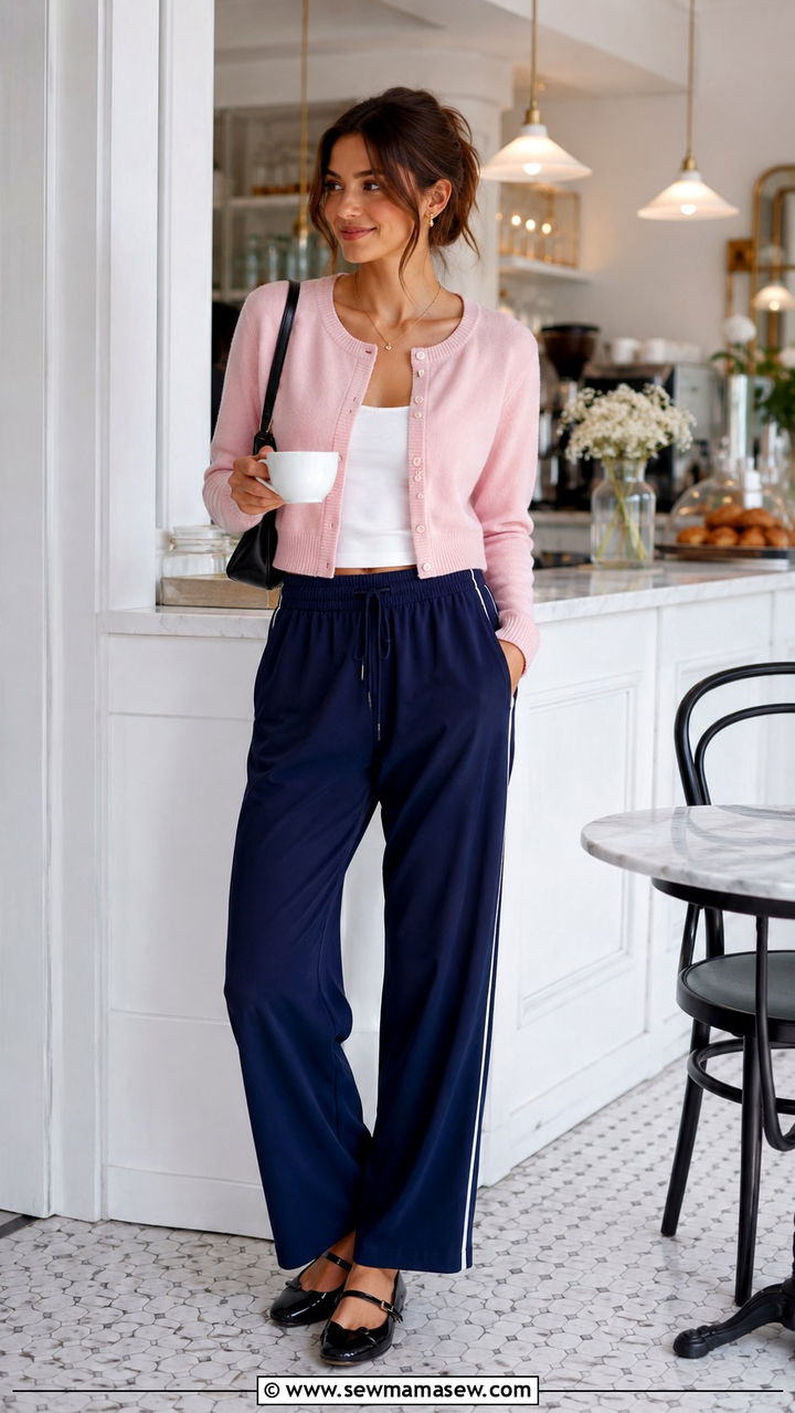 Track Pants With Cardigan And Mary Janes - 30 chic track pants outfit ideas