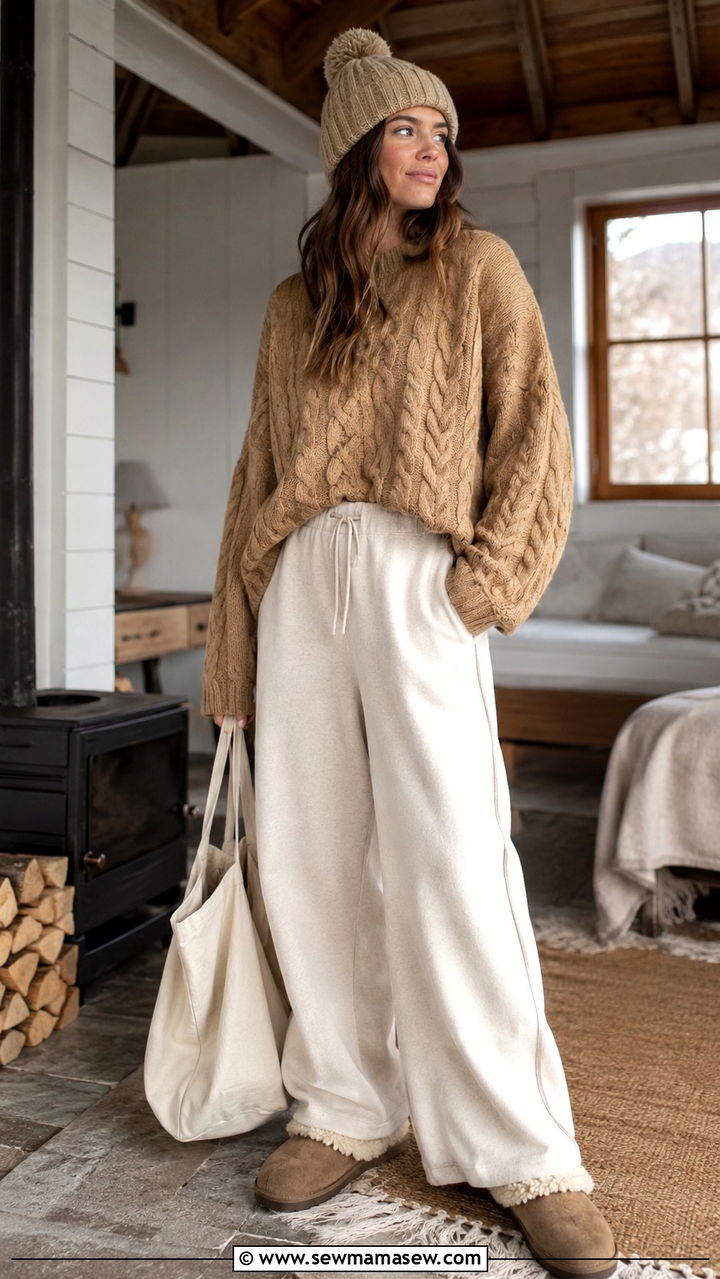 Track Pants With Chunky Knit Sweater - 30 casual track pants outfits