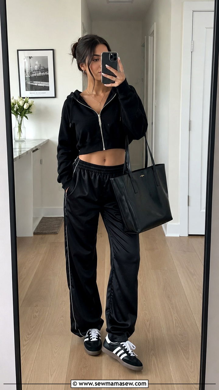 Track Pants With Cropped Hoodie and Retro Sneakers - 30 Sporty spring outfit ideas