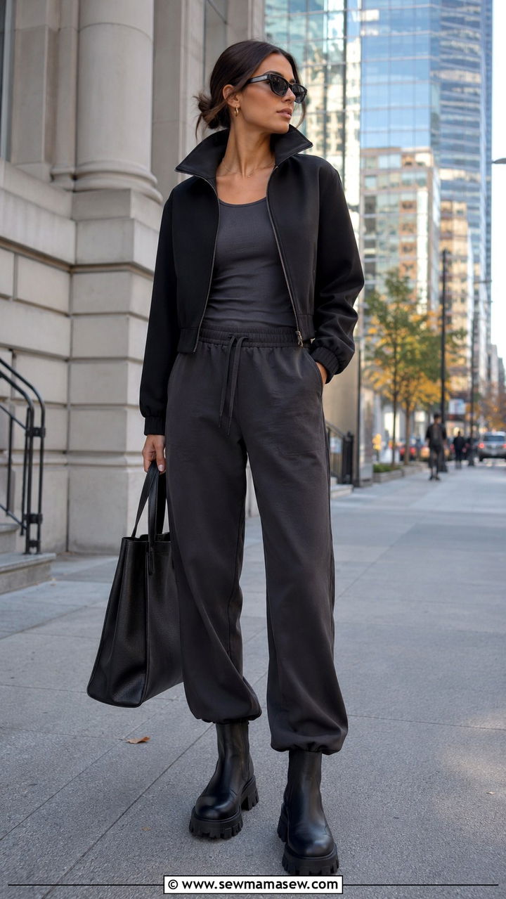 Track Pants With FunnelNeck Jacket - 30 casual track pants outfits