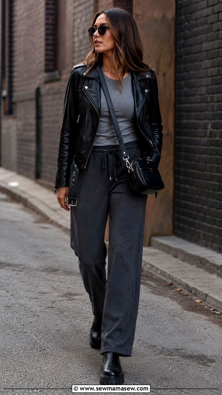 Track Pants With Leather Jacket - 30 casual track pants outfits