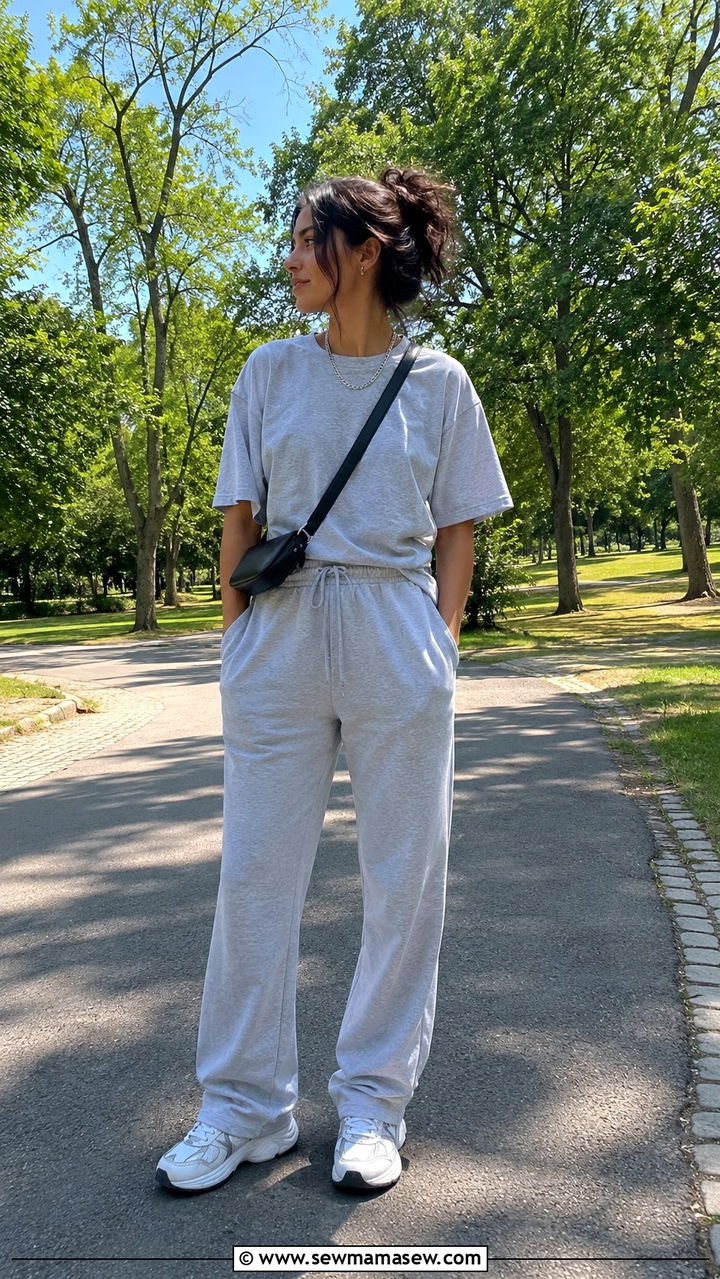 Track Pants With Relaxed Fit Tee And Dad Sneakers - 30 casual track pants outfits