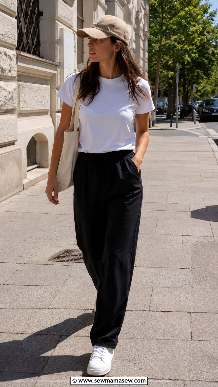 Track Pants With TShirt And Baseball Cap - 30 casual track pants outfits