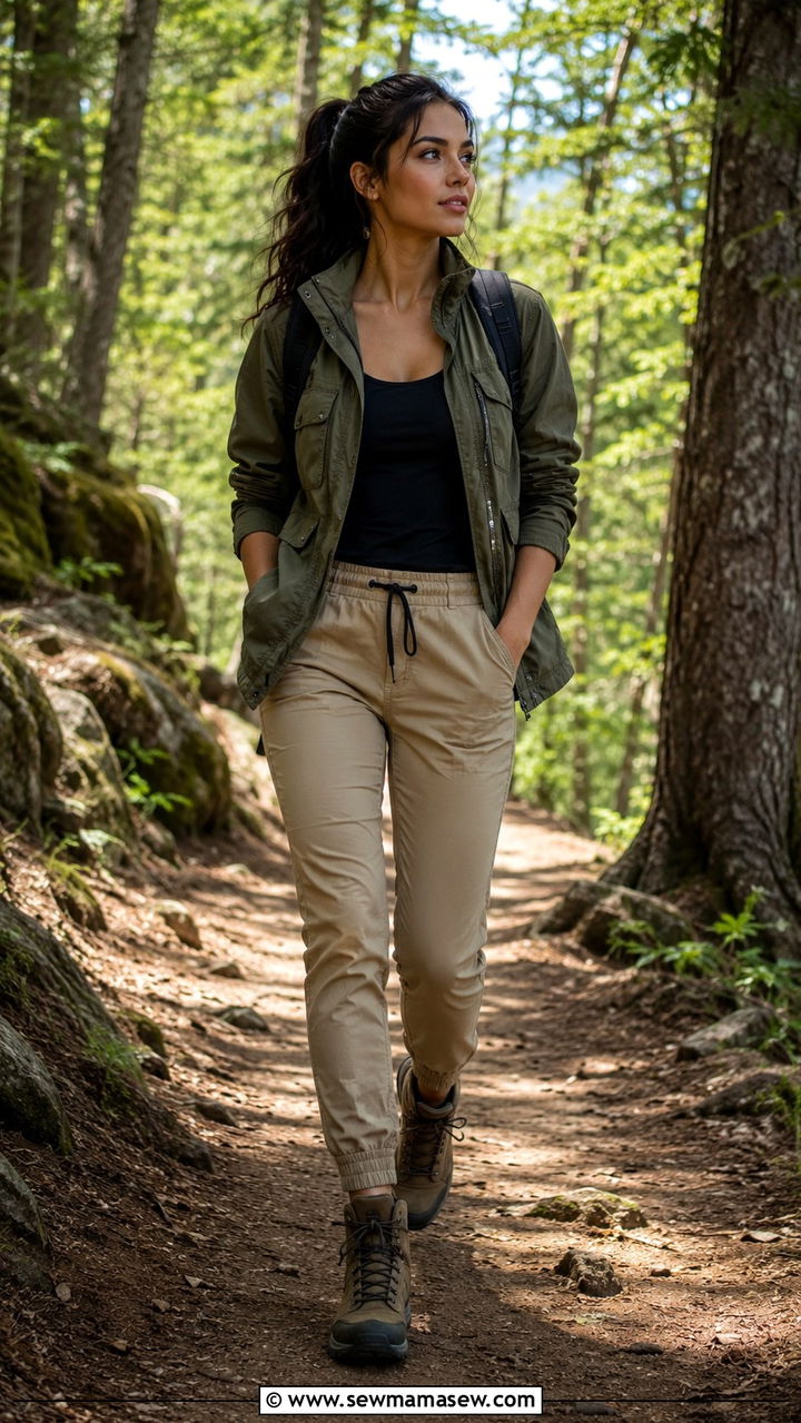 Track Pants With Utility Jacket And Hiking Boots - 30 chic track pants outfit ideas