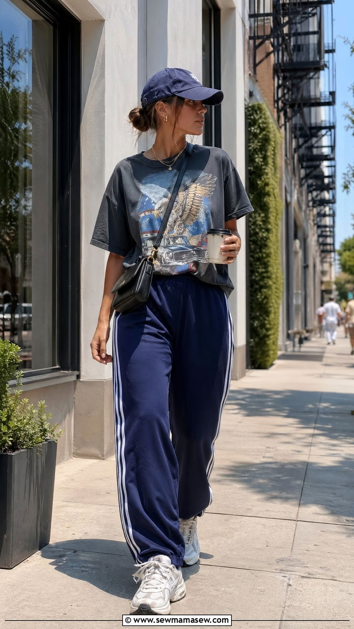 Track Pants and Graphic Tee with Chunky Sneakers - 35 errands outfits for women