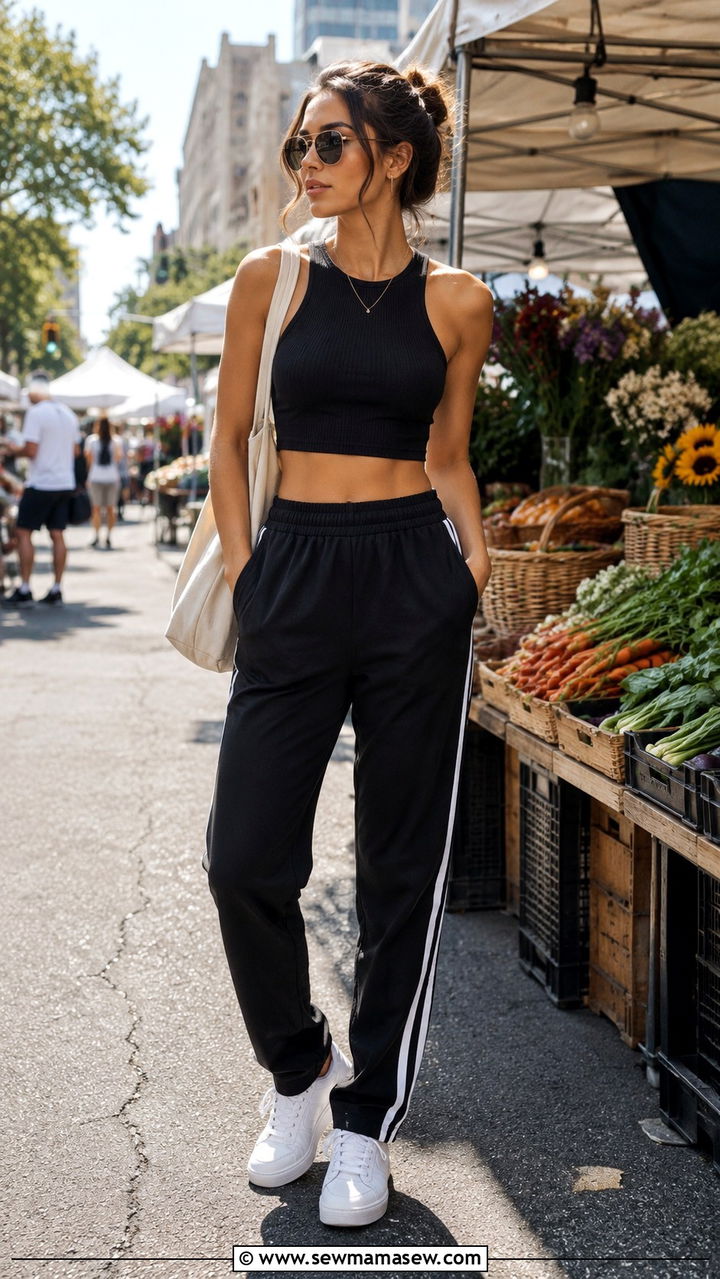 Track Pants with Crop Top and Sneakers - 30 track pants outfit ideas for women