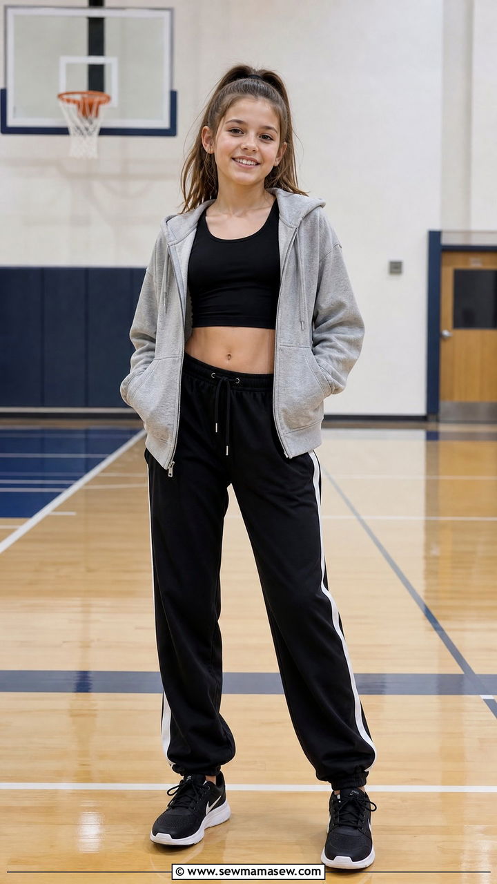 Track Pants with Crop Top and Zip Up Hoodie Athleisure Outfit - 25 Tween outfit ideas for 11 year olds