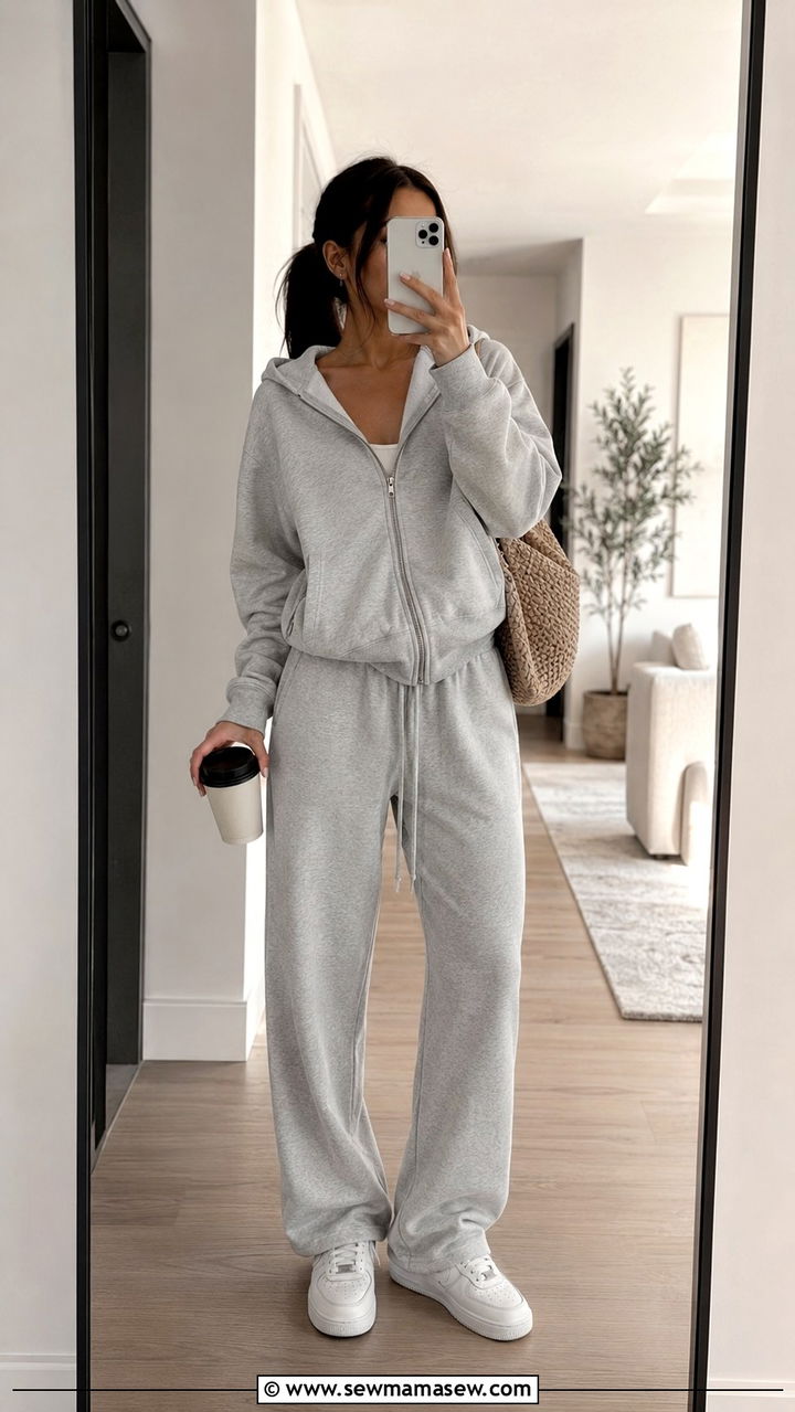Track Pants with Faux Fur Coat and Heeled Boots - 30 track pants outfit ideas for women