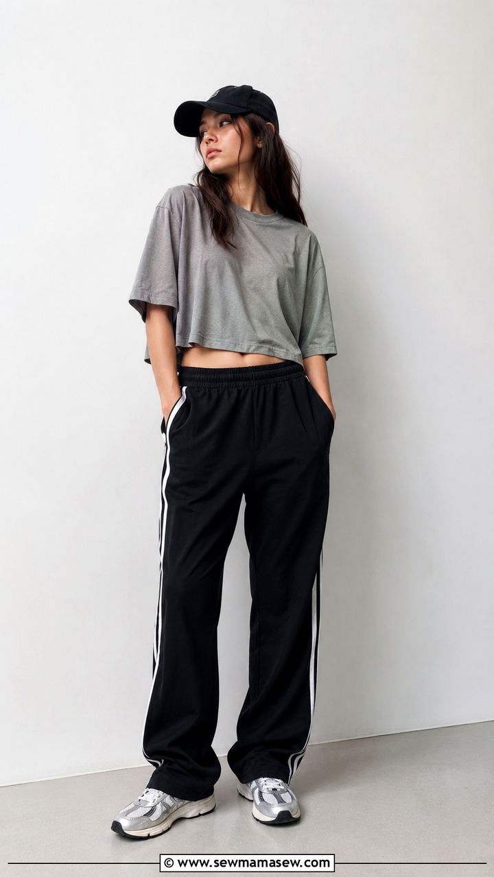 Track Pants with Oversized Tee and Running Sneakers - 30 Tomboy outfit ideas