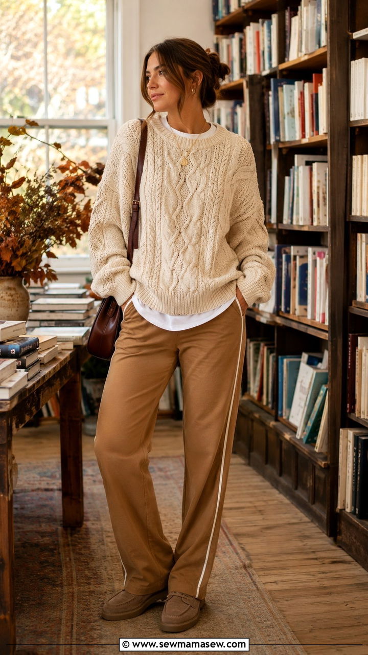 Track Pants with a Chunky Knit Sweater - 30 how to style track pants