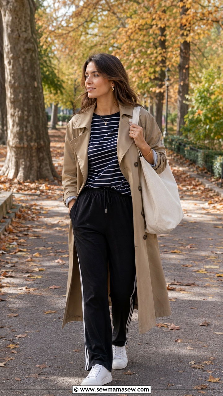 Track Pants with a Classic Trench Coat - 30 how to style track pants