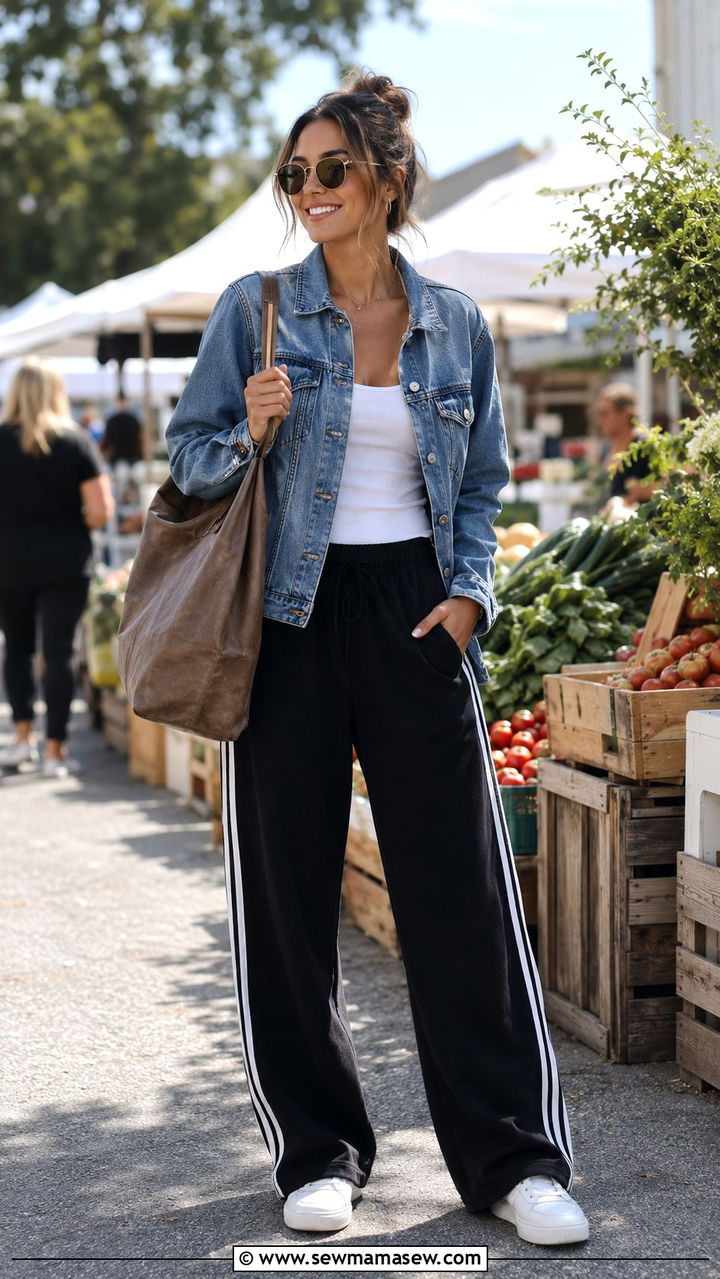 Track Pants with a Denim Jacket - 30 how to style track pants