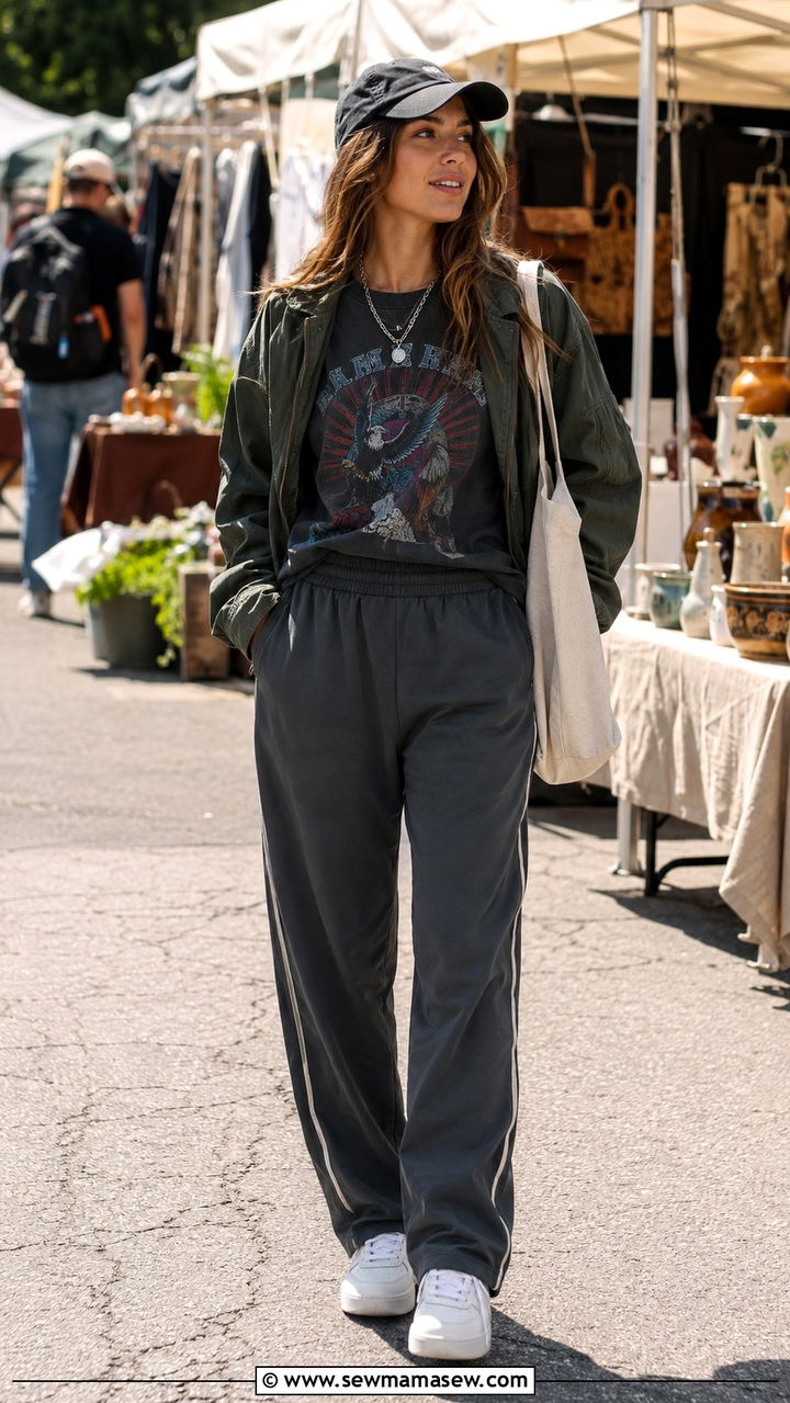 Track Pants with a Graphic Tee - 30 how to style track pants