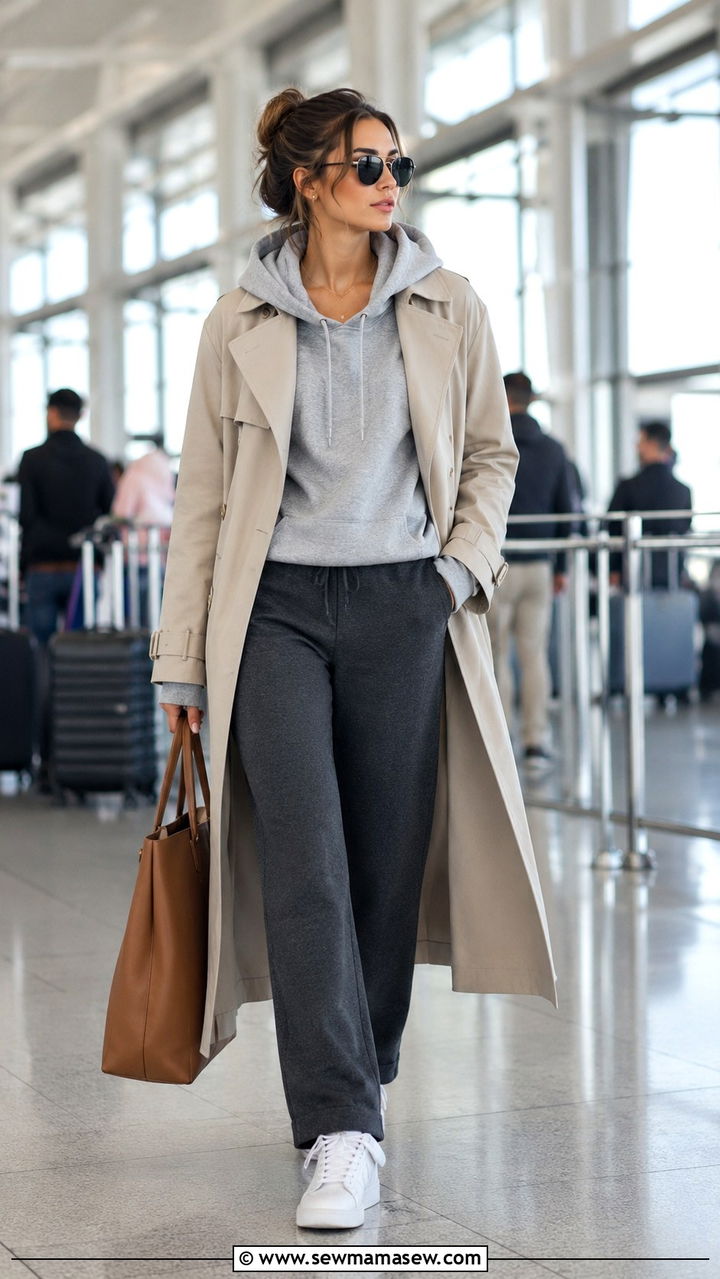 Track Pants with a Trench Coat and Sneakers - 30 how to style track pants