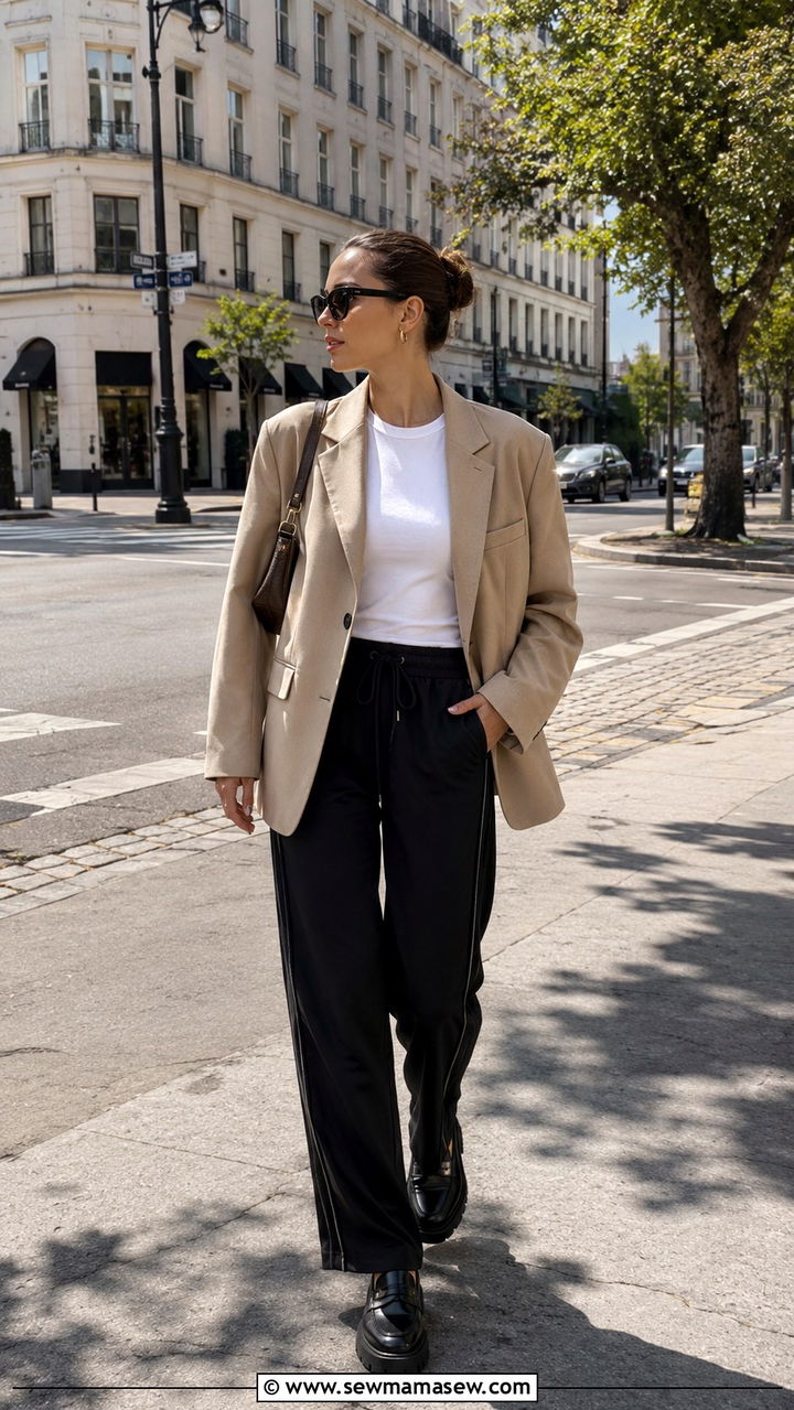 Track Pants with an Oversized Blazer - 30 how to style track pants