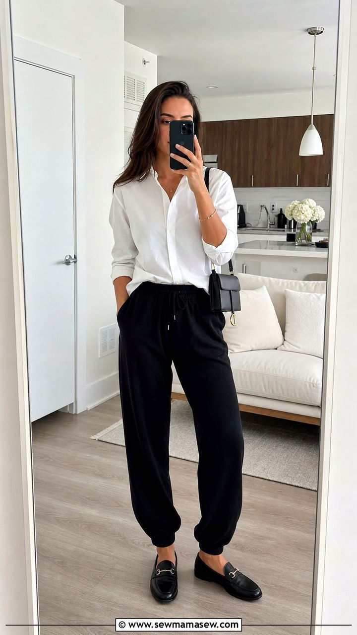 Track pants with button down shirt and loafers - 25 spring mode sportif outfit ideas