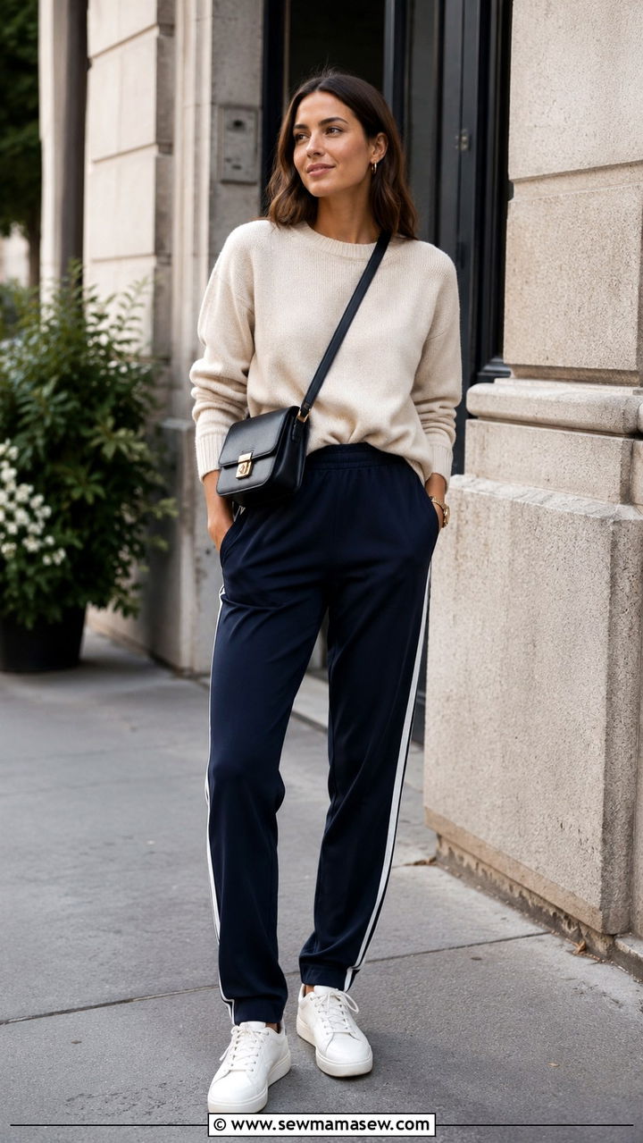 Track pants with cashmere sweater outfit - 30 casual sporty chic outfits