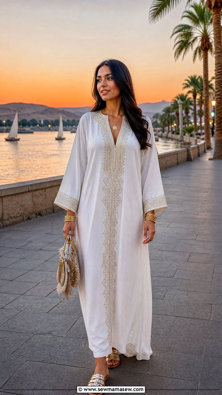 Traditional Galabeya Dress With Metallic Sandals - 35 Luxor outfit ideas