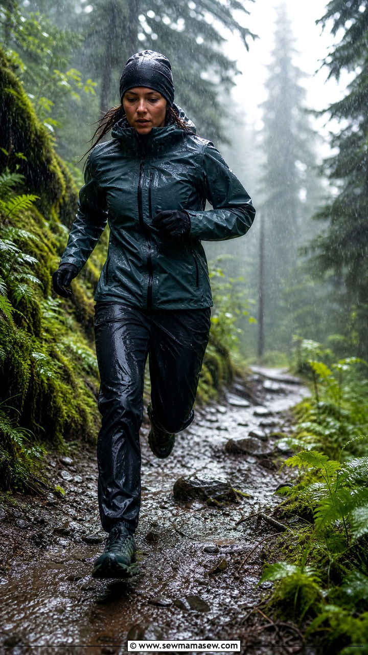 Trail Rain Jacket With Waterproof Pants and Trail Shoes - 25 Running outfit ideas rainy weather
