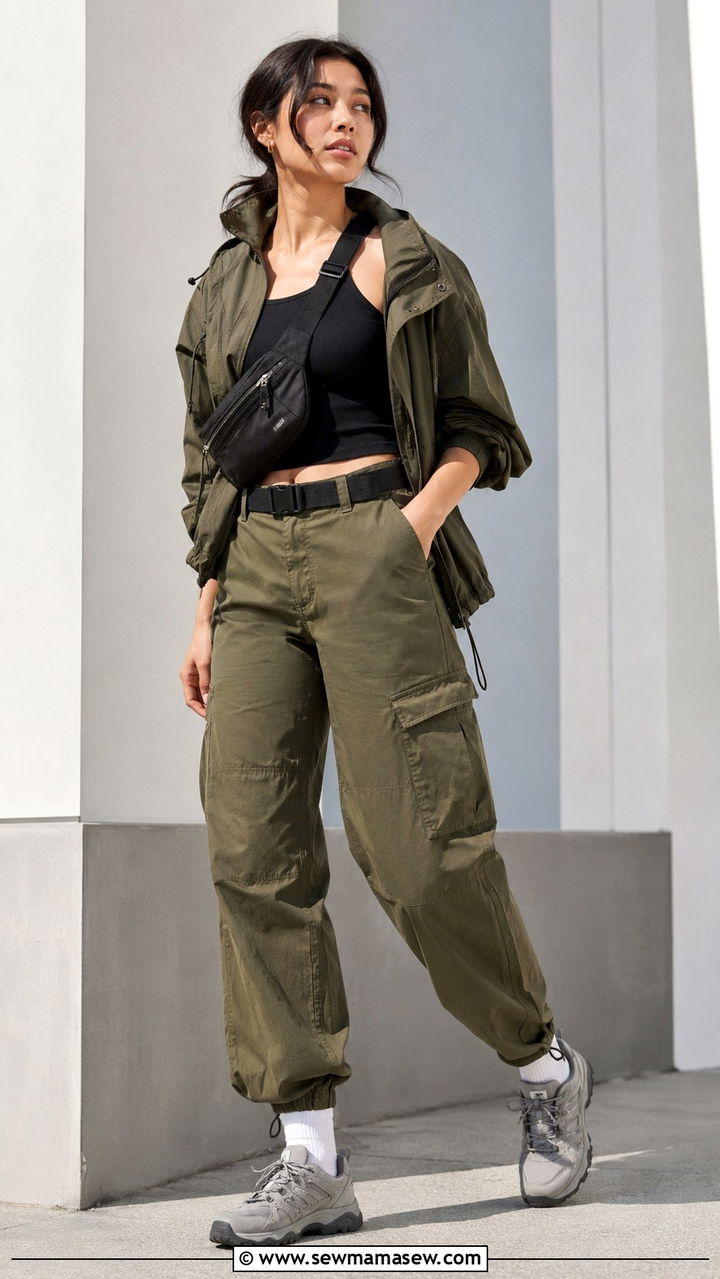 Trail Sneakers with Olive Cargo Pants Outfit - 20 sneaker outfits 2026