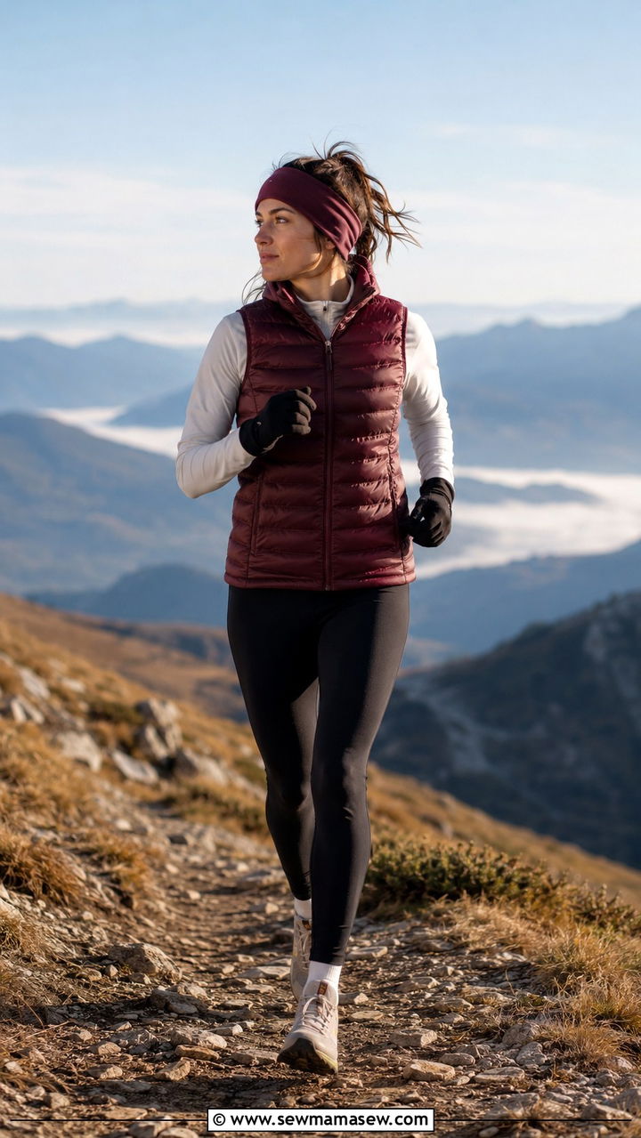 Trail running outfit with puffy vest and long sleeve top - 30 Trail running outfit ideas