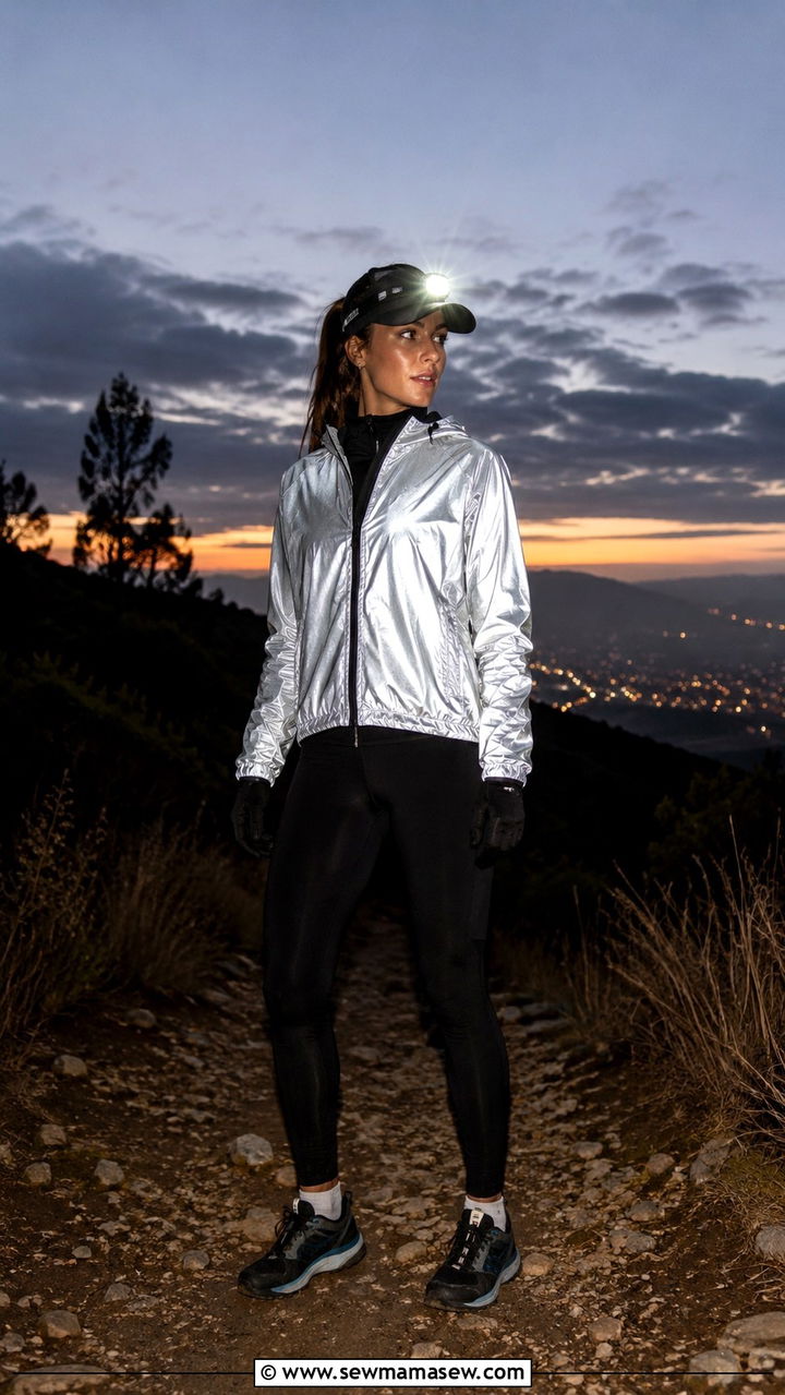 Trail running outfit with reflective jacket and headlamp - 30 Trail running outfit ideas