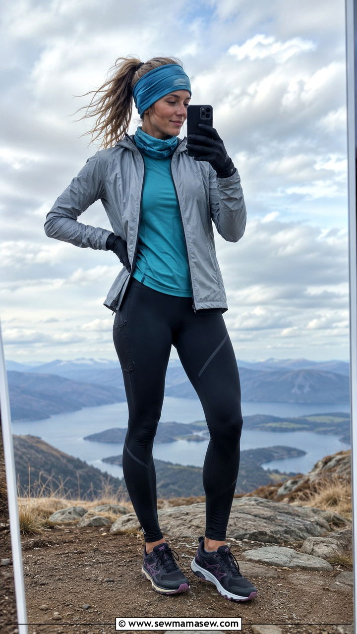 Trail running outfit with running tights and windproof shell - 30 Trail running outfit ideas