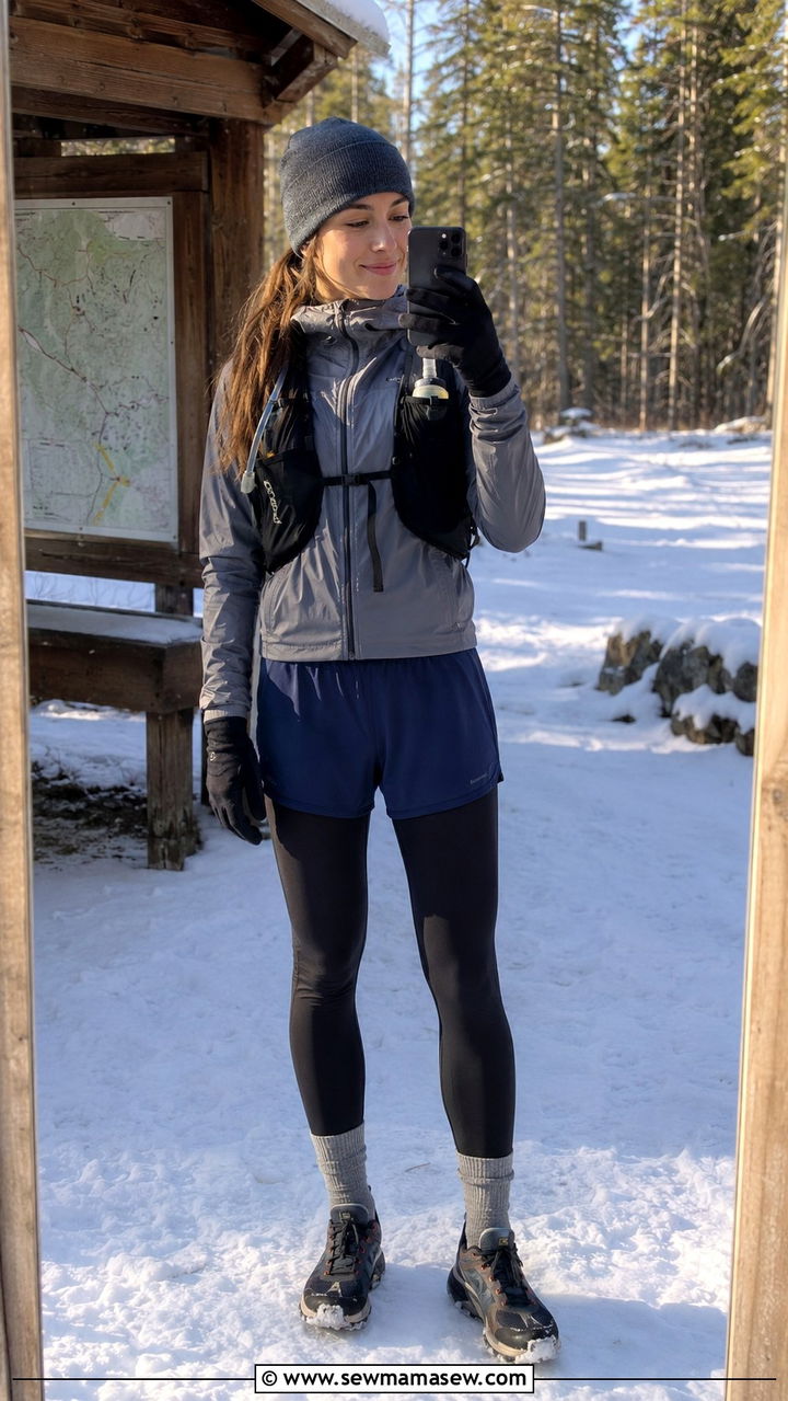 Trail running outfit with shorts layered over tights - 30 Trail running outfit ideas