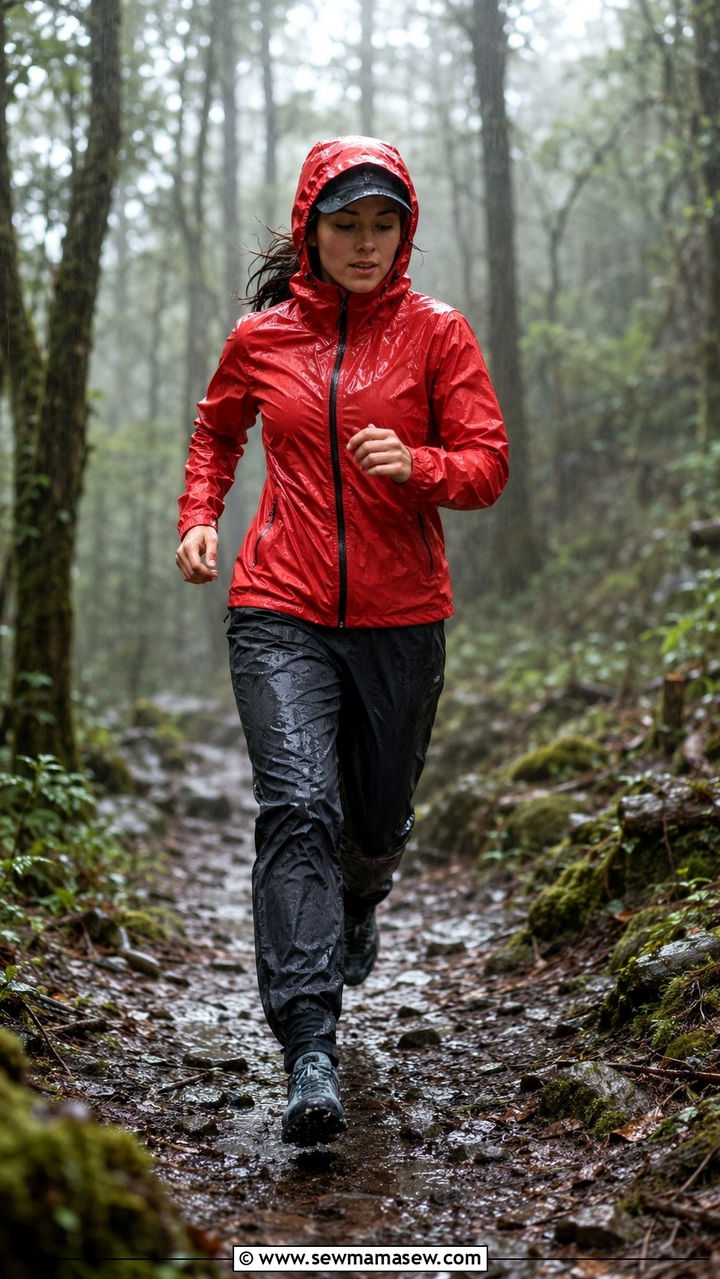Trail running outfit with waterproof pants and rain shell - 30 Trail running outfit ideas