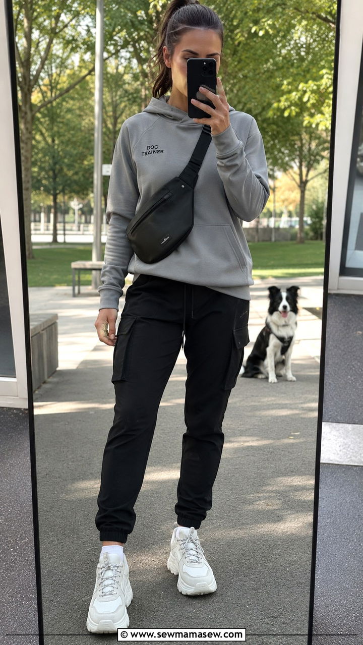 Training hoodie and cargo joggers modern dog trainer outfit - 30 Dog trainer outfit ideas