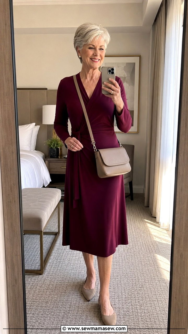 Travel Wrap Dress With Comfortable Flats - 30 Travel outfits for women over 60