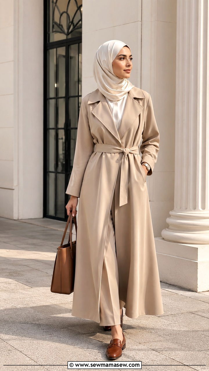 Trench Coat Abaya With Loafers - 30 Modest outfit ideas with abaya