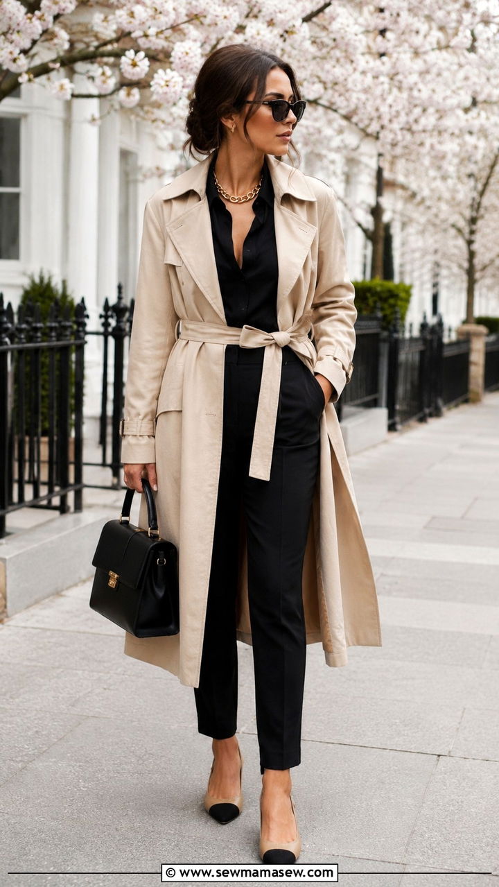 Trench Coat And Cigarette Trousers Mob Wife Spring - 30 Mob wife spring outfits