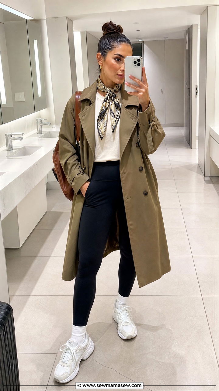 Trench Coat And Leggings Travel Outfit - 25 Jet setter outfit ideas
