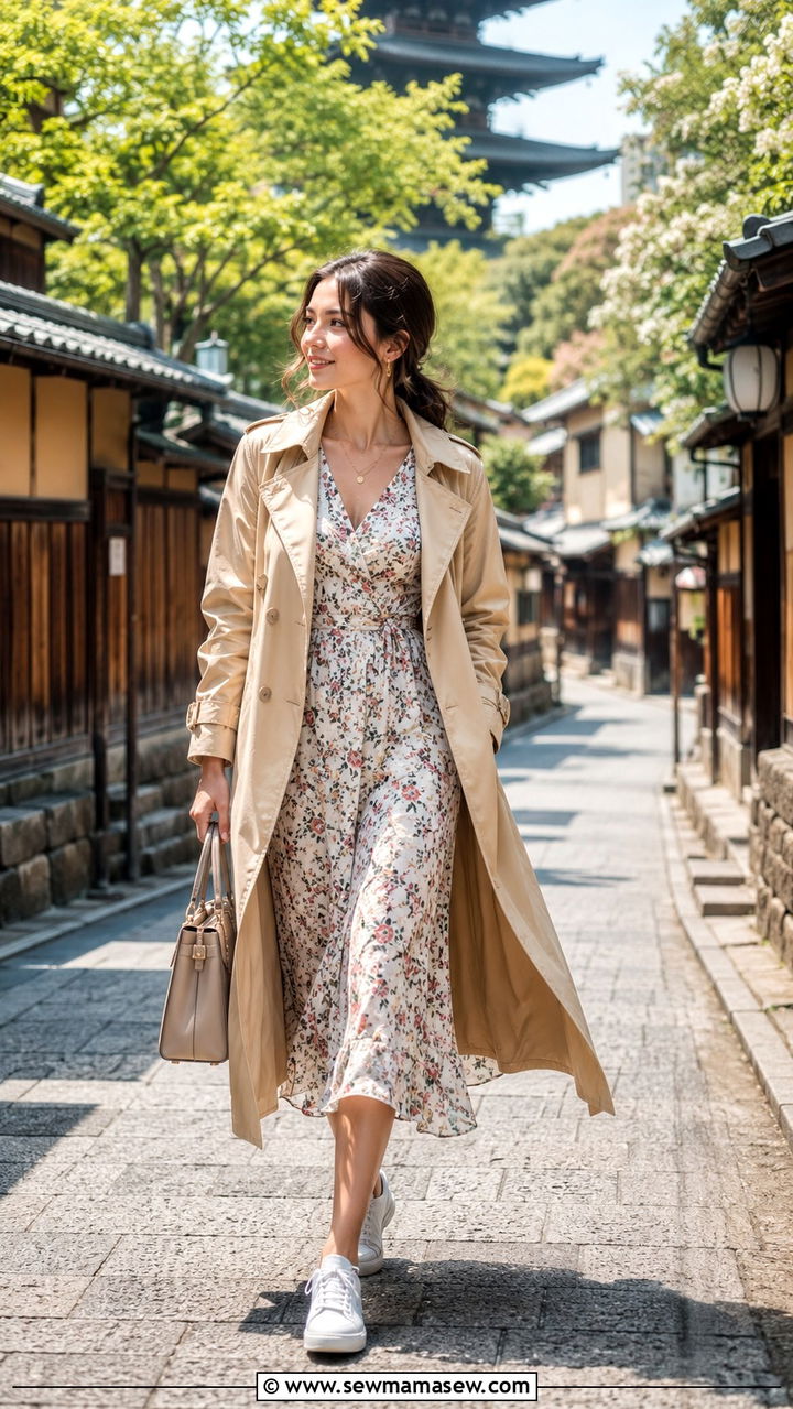 Trench Coat And Midi Dress Kyoto - 30 Kyoto outfit ideas